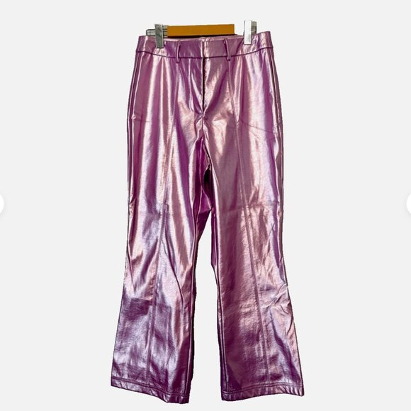NWT 7 FOR ALL MANKIND Metallic Faux Leather Pink Foil Pants Women’s M S - Picture 3 of 7